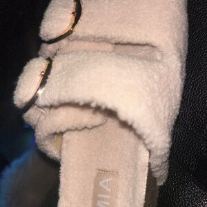 MIA Women's Cream Fuzzy Slide Sandals